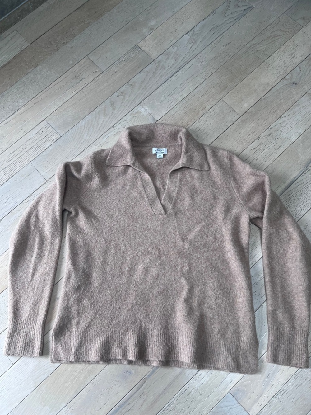 J Crew Womens Johnny Collar Polo Extra Soft Stretch Mushroom Beige Sweater XS